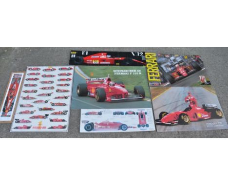 Collection of large wood and board backed prints and Ferrari related posters incl. a signed limited edition M J Thompson prin