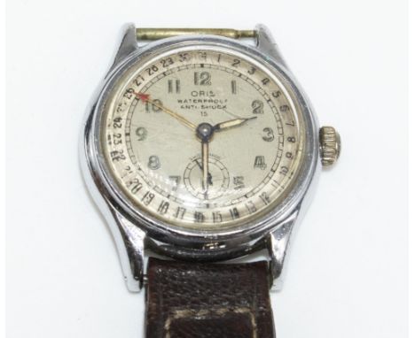 1960's Oris chrome plated 'pointer date' wristwatch, signed silvered dial, set with Arabic numerals, minute track and outer d