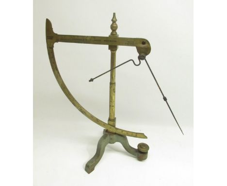 Goodbrand &amp; Co., Ltd., Manchester - early 20th brass tarn scale on painted cast iron tri-form base, H45.5cm 