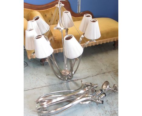 Jenny Powell Collection - Pair of Interiors 1900 model MC2P8MN brushed metal hanging light fittings, eight curved branches hu