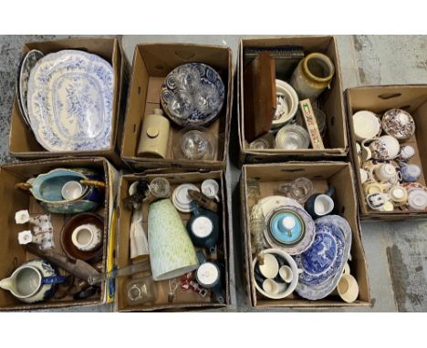 Collection of ceramics and glass incl. Poole Pottery teaware, blue and white ceramics, two large glazed earthenware bowls, et