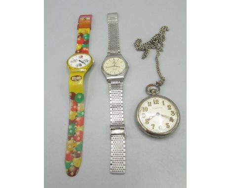 Tissot Seastar Quartz stainless steel wristwatch with day date on original bracelet D34.7mm, M &amp; M's quartz wristwatch D3