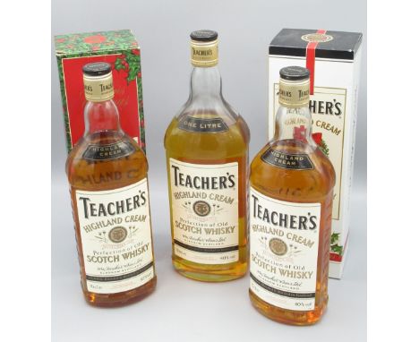 Teachers Highland Cream Scotch Whisky 1ltr  boxed 75cl and 70cl 3btls 
