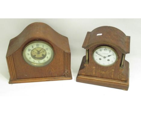 W.B.K. &amp; Fils Paris retailed by Charles Rose Halifax early C20th inlaid oak striking mantle clock, signed white enamel Ro