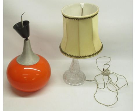 Orange glass ceiling light and a glass lamp with shade (2) 