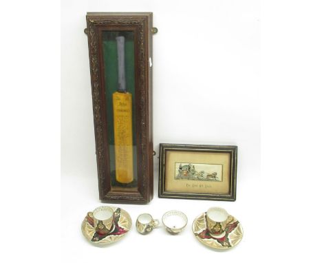 Wood cased facsimile signed miniature cricket bat of the England &amp; West Indies 1968 cricket teams, framed 'The Good Old D