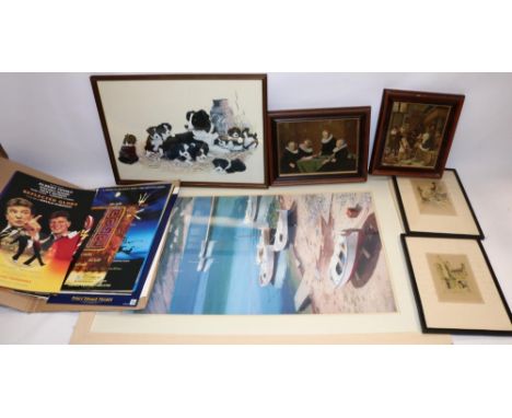 Group of prints inc. 'Calm at Water's Edge' by Ramon Pujol, 54cm x 82cm, Lord of the Rings print, etc. and a collection of 19