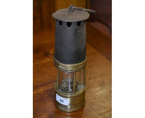 A Thomas and Williams Cambrian style miner's lamp, brass case stamped 883F