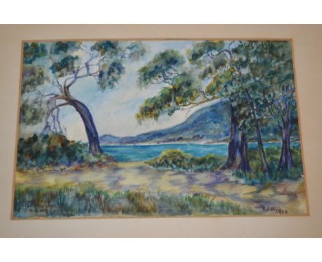 K J Wild, 20th century, Shoal Bay Port Stephens New South Wales, Australia, signed, dated 1938, watercolour. 