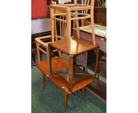 A mid 20th century retro teak coffee table; small 1950's oak coffee table; two beech chairs, (4)