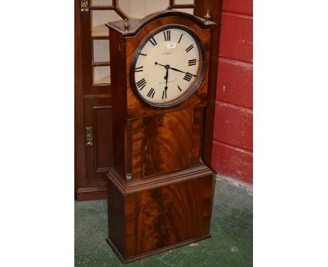 A George IV mahogany short case shop timepiece, 29cm circular enamel dial inscribed Farnhill, Rotherham, single winding hole,