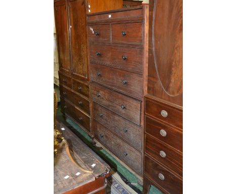 An early Victorian tall mahogany chest, caddy top, two short drawers over five long, turned handles, lobed feet. 172cm high x