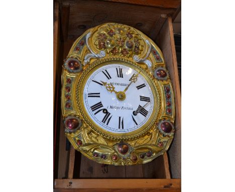 A 19th century French Provincial pine longcase clock, 20cm convex enamel dial inscribed Desmarres a Martigne-Ferchaude, Roman