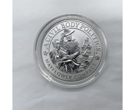 Commemorative issued medal, celebrating the 400th anniversary of the voyage of the Mayflower. The obverse side depicts a Mayf