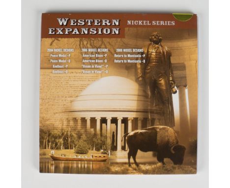 This 2004-2006 set of gold-colored nickels commemorates the bicentennials of the Louisiana Purchase and the Lewis and Clark e