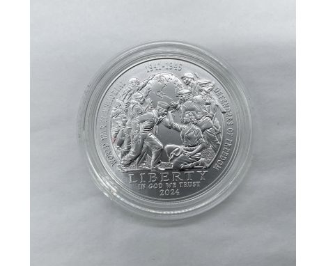 Philadelphia Mint. A commemorative coin. The obverse side depicts six figures working together to support the Earth. Each fig