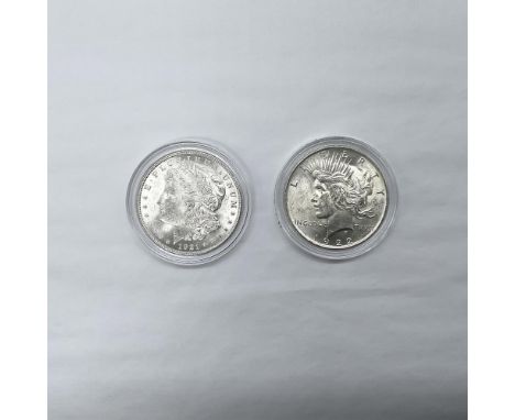 A set of two uncirculatedÂ&nbsp;1oz silver coins. Each coin depicts the profile of Liberty on the obverse, and an eagle on th