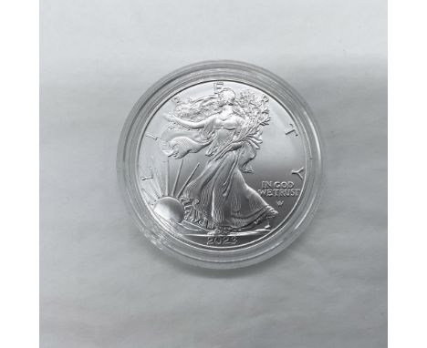 West Point Mint. The obverse side features full length of Liberty in stride. She is shown wrapped in the folds of the flag of
