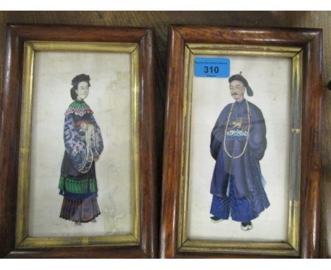 A pair of Chinese export gouache portrait pictures A/F 8" x 4 1/4", mounted in glazed frames 