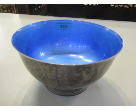 An American Sterling silver Towle Silversmiths bowl with blue enamel interior 