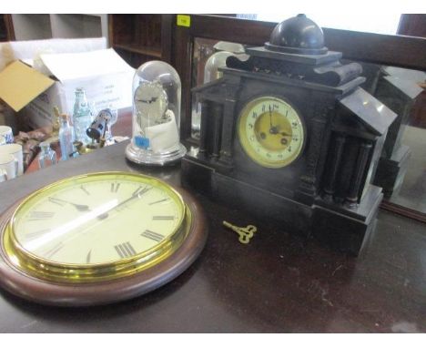 A Victorian marble mantle clock, an anniversary clock and a wall clock 