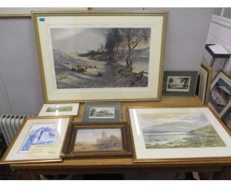 Pictures to include After Farquharson, print, a 19th century rural scene watercolour, limited edition prints, Keith Burtonsha