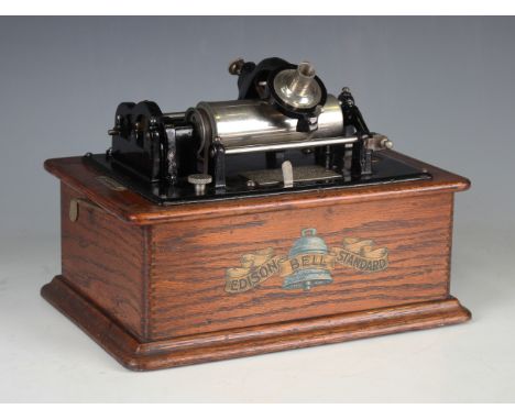 An Edison 'Bell' Standard phonograph, within an oak case, together with sound horn and a quantity of records, together with a