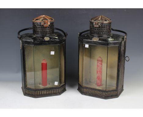A pair of War Department black painted tin lanterns, one by C. &amp; M.F. Luther of Birmingham, the other by J.M. Timmis &amp