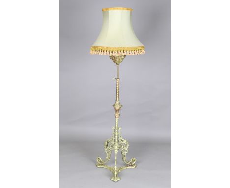 A late Victorian gilt painted cast metal extending lamp standard, on a foliate scroll stand, width 51cm.Buyer’s Premium 29.4%