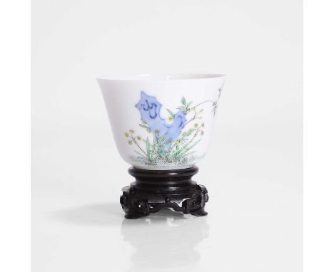 A Chinese famille verte month cup, Kangxi (1662-1722), for the twelfth month, delicately potted in the shape of a bell, paint