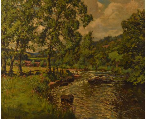Howard Barron (1900-1991), River Barle near Withypool, Somerset, oil on canvas, signed lower left, 50.5 x 61cm. FramedConditi