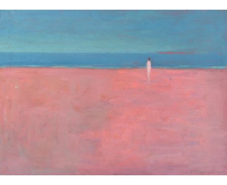 § John Miller (1931-2002), Study for figure in a landscape (vermilion/turquoise), oil on canvas, inscribed and dated c.1990 o
