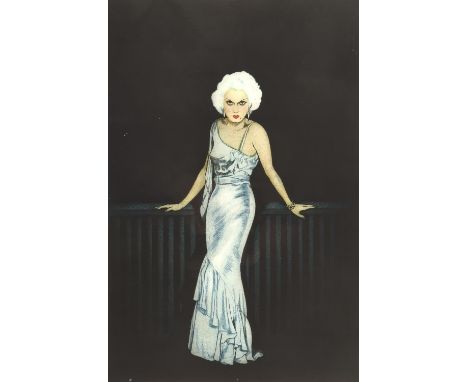 Frank Martin (1921-2005), Jean Harlow in a satin gown, etching in colour, signed lower right, numbered lower centre, titled l