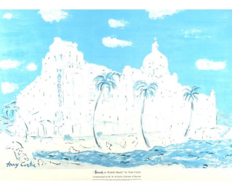 Tony Curtis (1925-2010), Harrods on Waikiki Beach, lithograph, 62 x 84cm. Framed and glazed.Condition Report:  Under glass, f