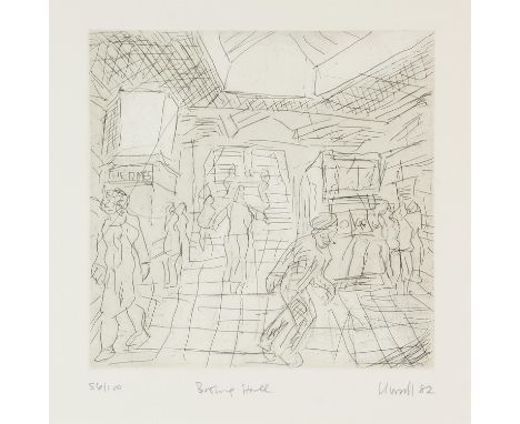 † § † § Leon Kossoff (British, 1926-2014), The Booking Hall, etching, signed and dated '82 lower right, numbered 56/100 lower