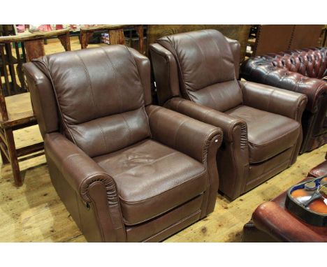 Pair Wade brown leather manual reclining easy chairs