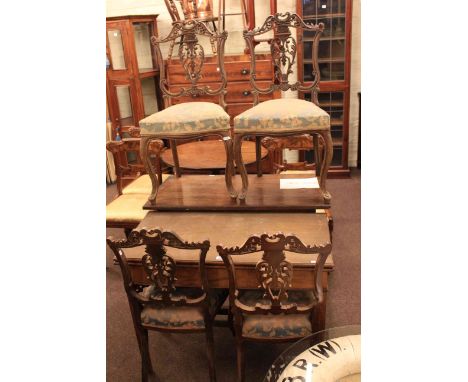 Set of four Victorian parlour chairs, Victorian fold top card table and oak twist leg side table (6)