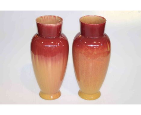 Pair Linthorpe pottery shaded glazed vases, no. 875, 31cm