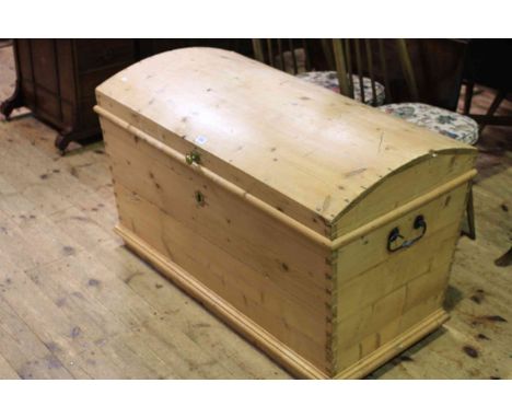 Stripped pine sarcophagus shaped dome topped trunk with internal candle box