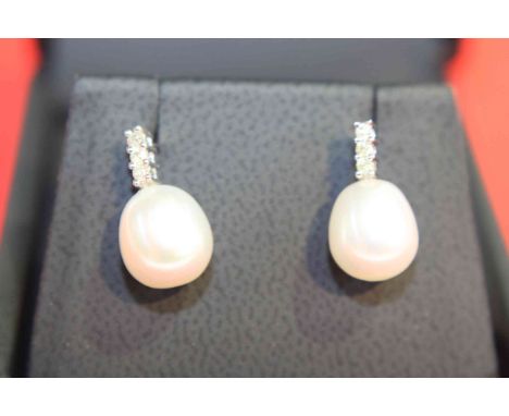 Pair of 9 carat gold, cultured pearl and diamond earrings