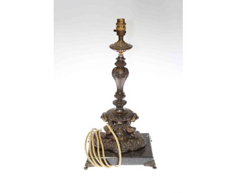 Ornate metal and marble table lamp