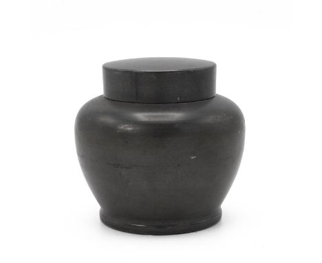 A CHINESE PEWTER TEA CADDY WITH COVER AND INNER LID, EARLY 20th CENTURY  A solid baluster shape pewter tea caddy with both ex
