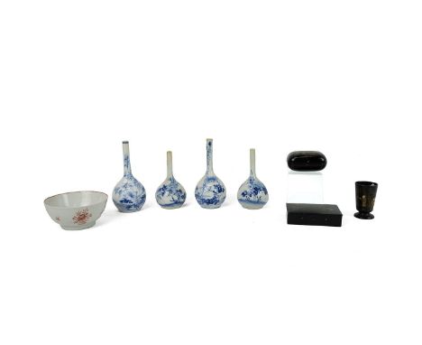 GROUP OF ORIENTAL CERAMICS &amp; LACQUERWARE, 18TH-19TH CENTURY  Two pairs of Japanese blue and white onion vases decorated w