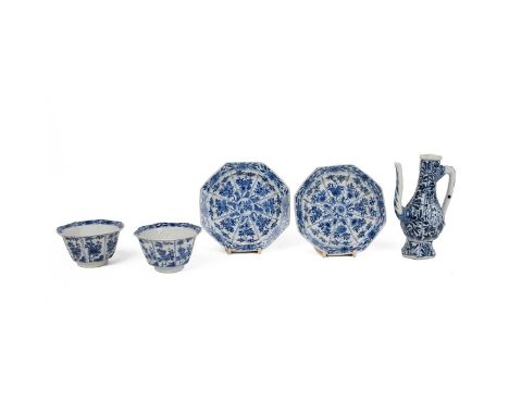 A COLLECTION OF CHINESE BLUE AND WHITE TEAWARE, KANGXI PERIOD, 18TH CENTURY  The tea set, including two cups and two saucers,