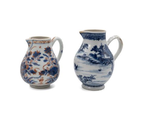 TWO CHINESE MILK JUGS, 18TH CENTURY  One in blue and white enamel, painted with a landscape on the body; the other in Imari s