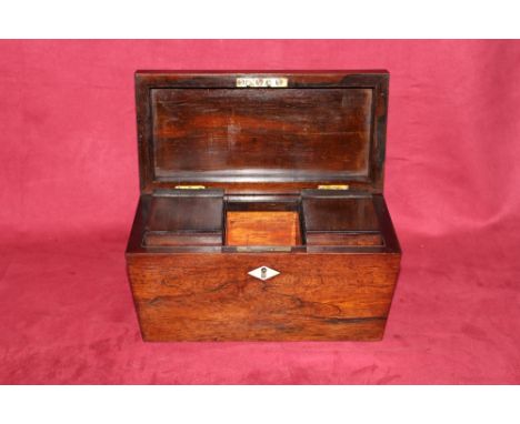 A Victorian rosewood sarcophagus shaped tea caddy