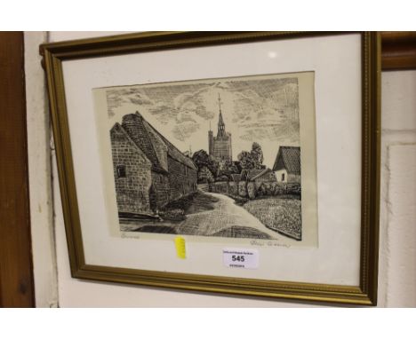 Denis Cheason, black and white lithograph depicting Burwell