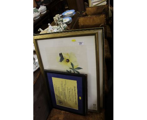 Two framed botanical prints; one other print entitled 'The General Post Office, London' etc.