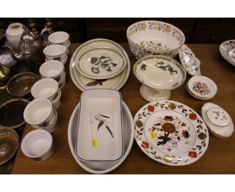 A Minton 'Haddon Hall' bowl; a quantity of Royal Worcester ramekins; a Royal Crown Derby plate; a Crown Devon pedestal bowl; 