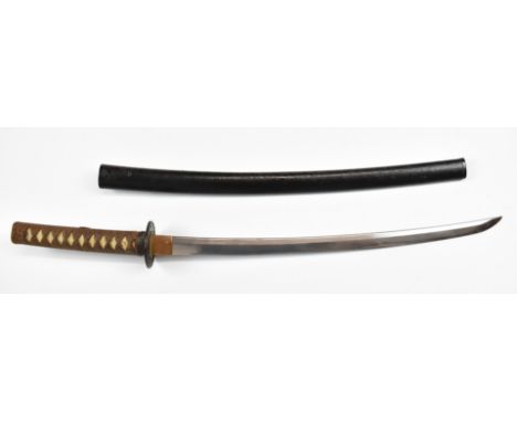 Japanese Wakizashi Samurai sword with&nbsp;hammered and embossed scenes to both sides of the tsuba and fuchi,&nbsp;shagreen h